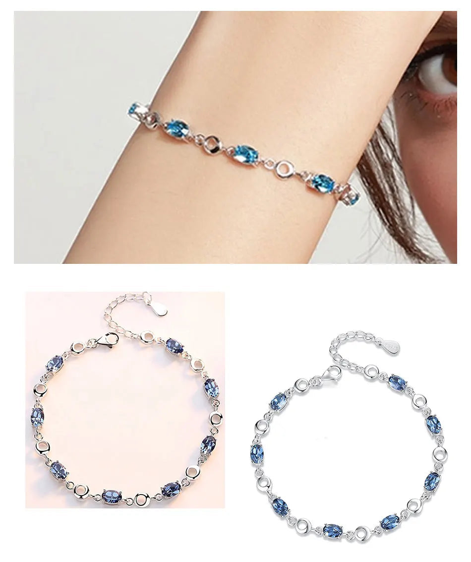 ZDADAN 925 prata esterlina safira charme pulseira corrente para mulheres moda jóias acessórios