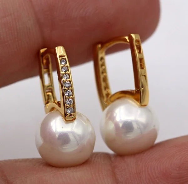 Brincos pendientes de ouro 18k genuínos harpa pearlstuds brincos de ferradura para mulheres presentes de casamento