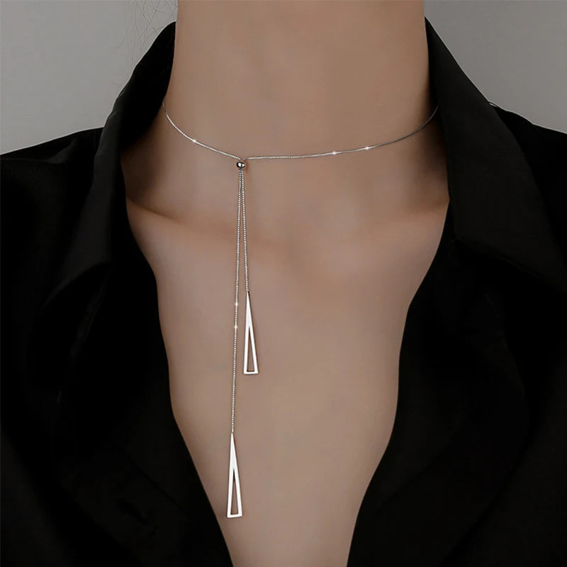 Novo 925 prata esterlina triângulo geométrico colar para mulheres ajustável clavícula corrente camisola corda corrente jóias presentes