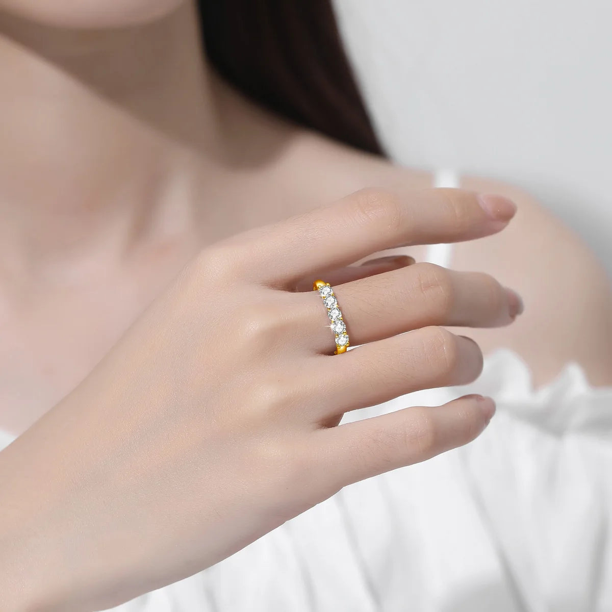 Com certficate original sólido 18k ouro moissanite anel para mulher 5 pedra au 750 jóias de luxo com carimbo presente de noivado tendência