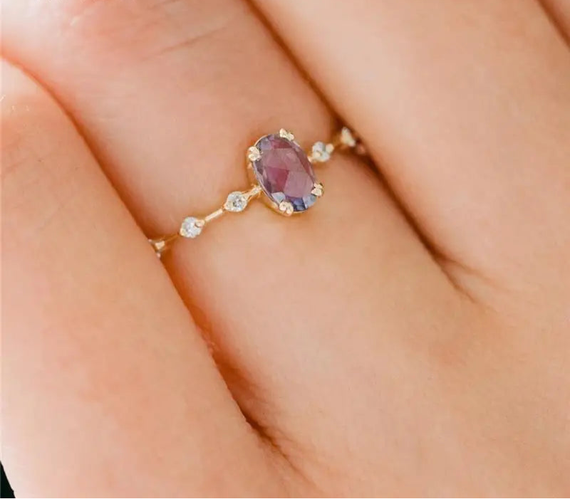 Roxi simples forma de ovo roxo cristal anéis de ouro para mulheres anéis jóias 925 prata esterlina anel de dedo ins anel de casamento anillos