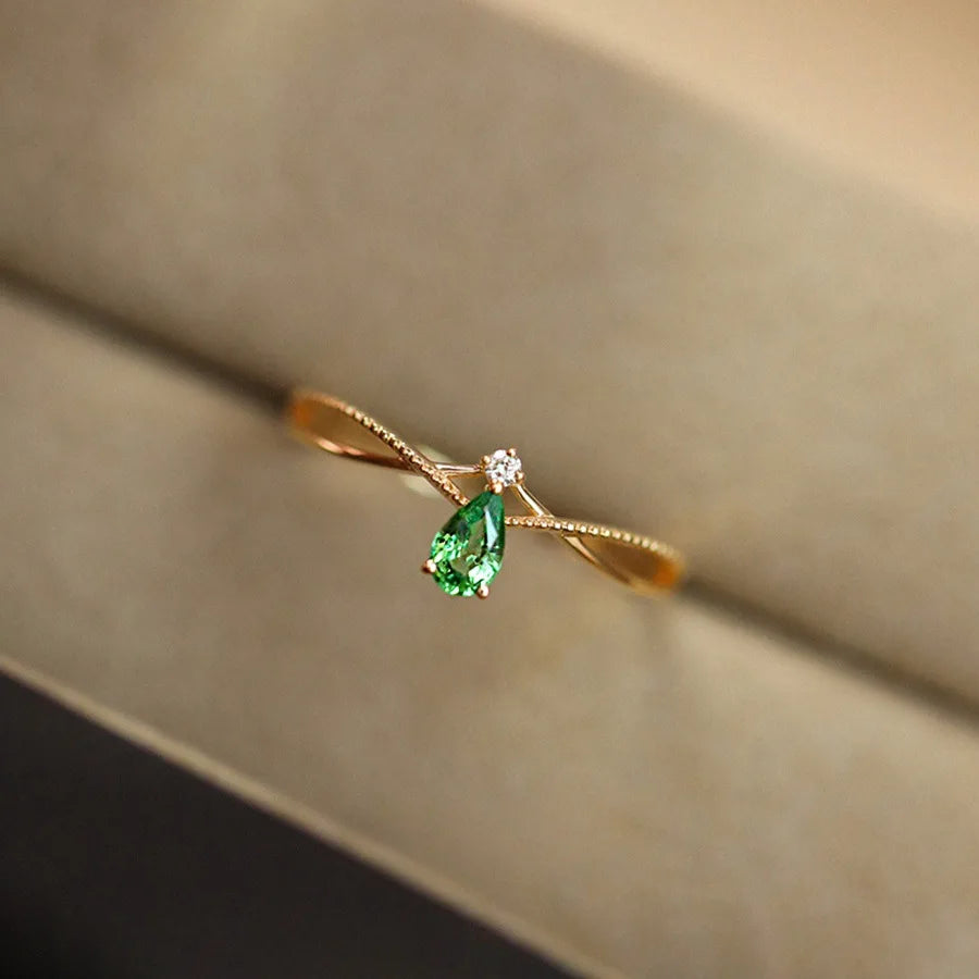 925 prata esterlina chapeamento 18k ouro retro verde gota de água zircão anel para mulheres moda francesa temperamento festa jóias