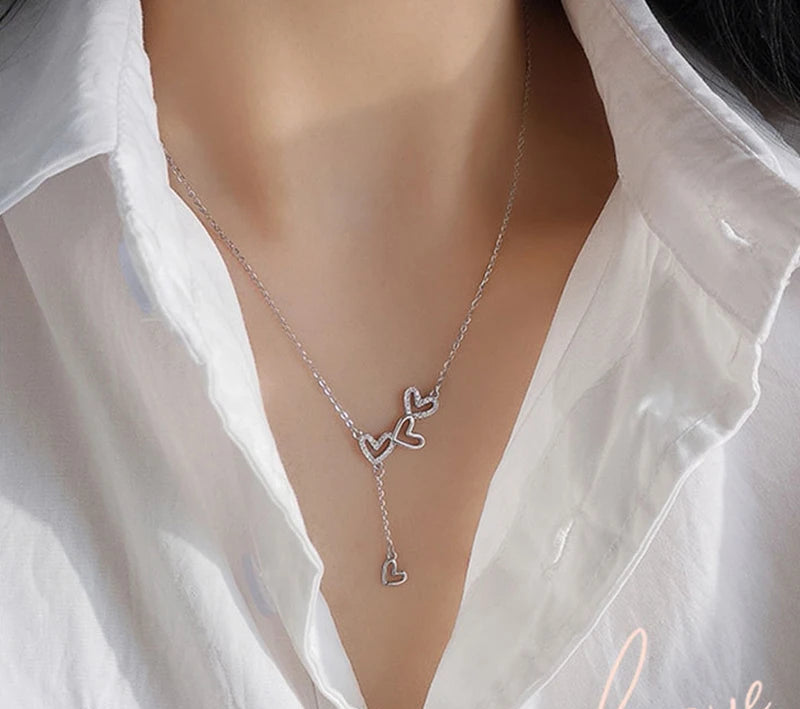 925 prata esterlina oco coração colar espumante diamante borla pingente feminino clavícula corrente acessórios de jóias de casamento