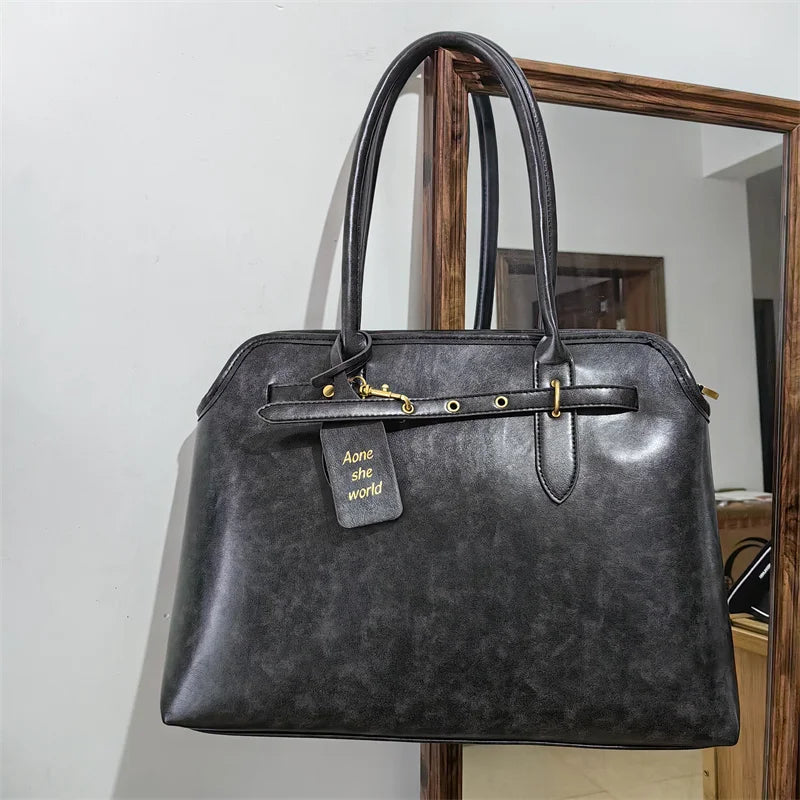 Vintage grande capacidade de couro do plutônio sacola para as mulheres 2024 outono tendência marrom senhora commuter bolsa feminina viagem bolsa ombro