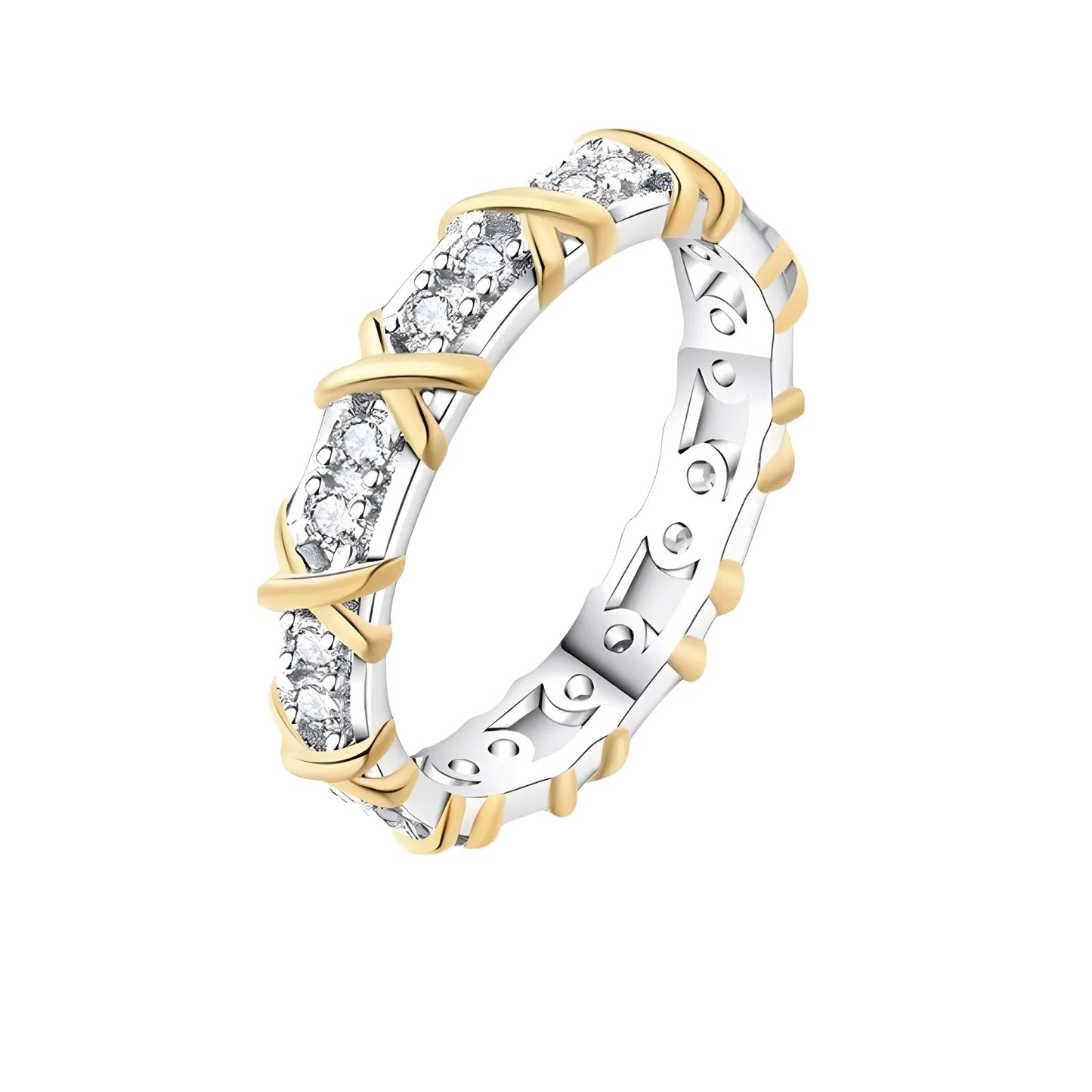 D Cor Moissanite Anéis de Diamante para Mulheres, X-Shaped Row Ring, Anel de Casamento Eternidade, 100% 925 Sterling Silver, Jóias Finas