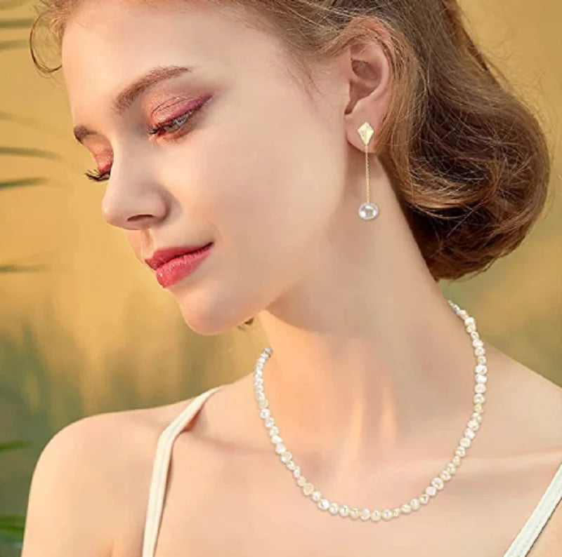 Colar de pérolas de água doce barroca natural 5-6mm, joias da moda para presente, gargantilha de prata esterlina 925 para mulheres e meninas