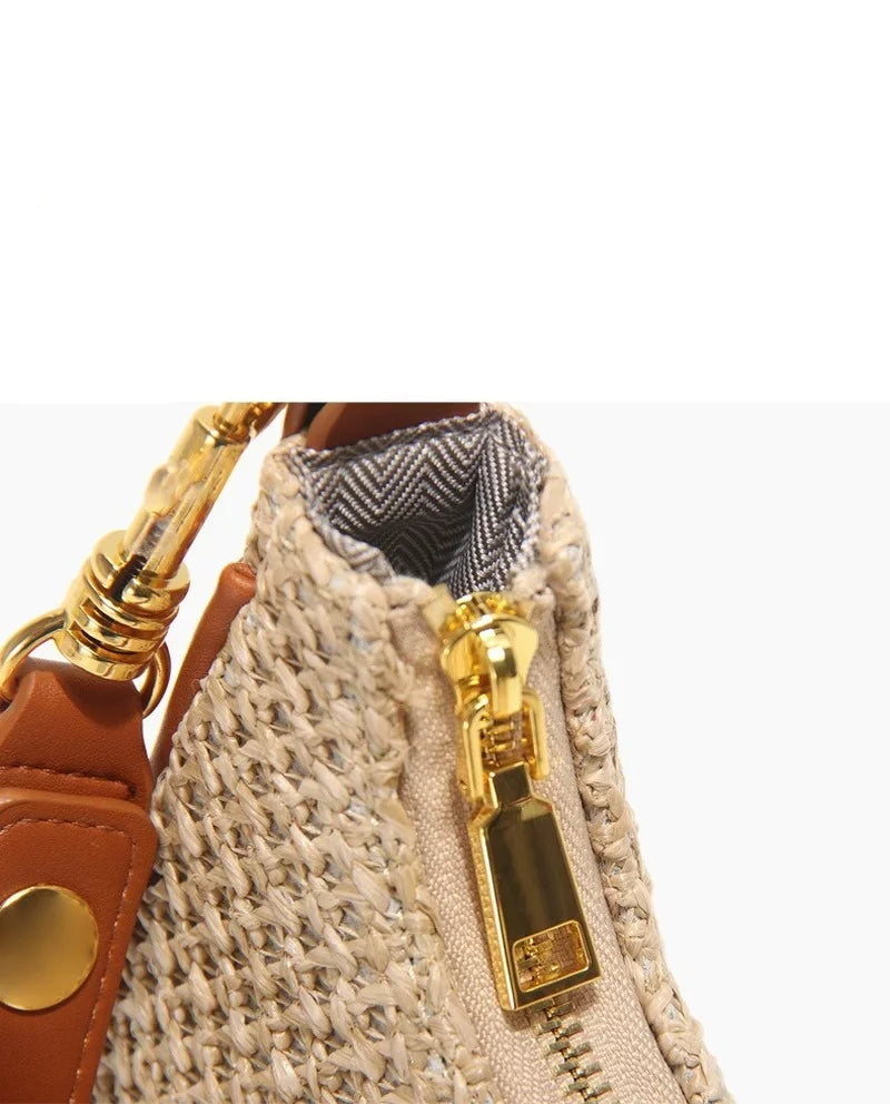 Verão design simples feminino meia lua hobo saco de alta qualidade mão-tecido palha axila saco feminino beira-mar praia bolsa de ombro 2024