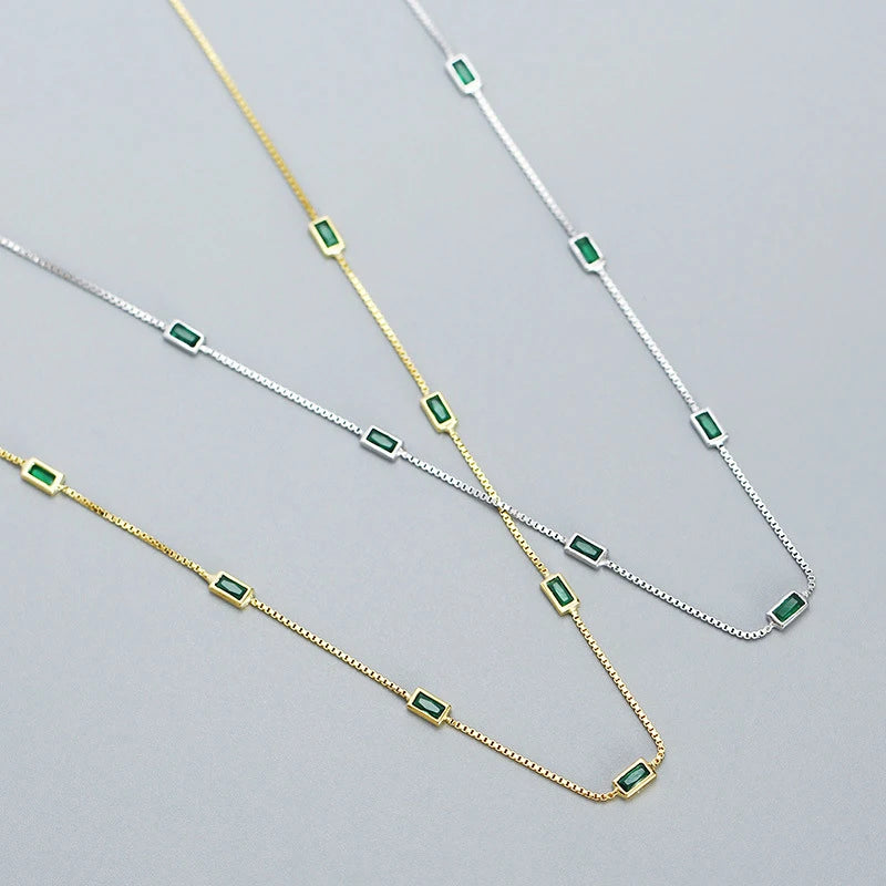 Woozu real 925 prata esterlina moda elegante verde quadrado zircão colar para mulher caixa de festa encantos gargantilha jóias presente
