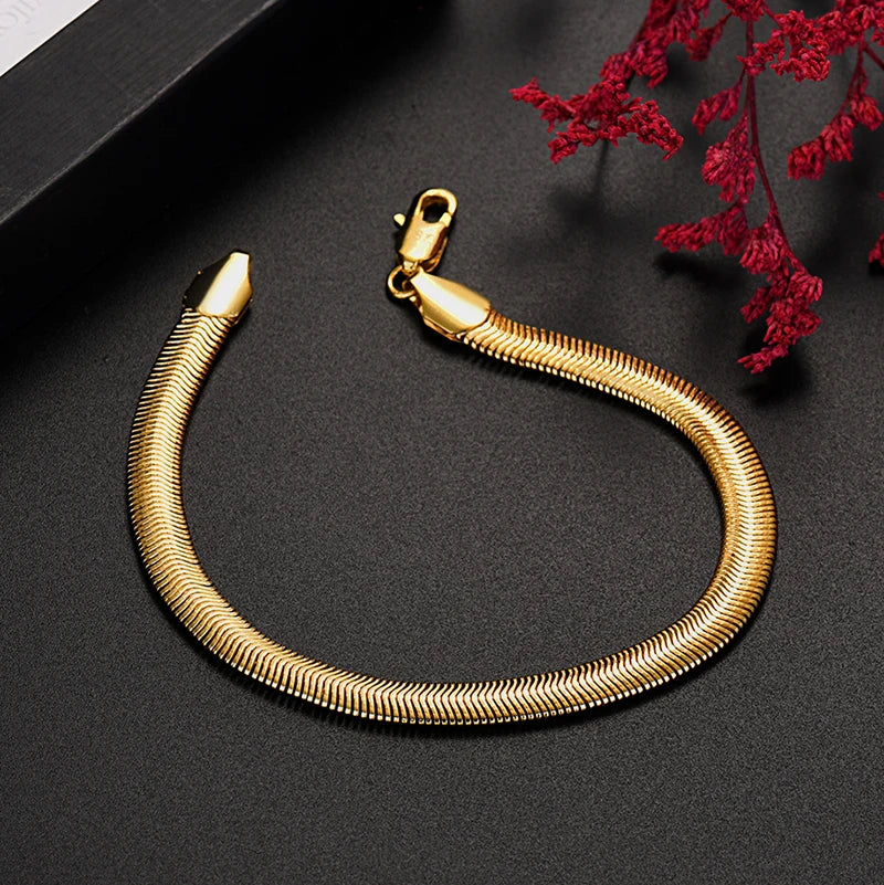 Pulseiras finas de corrente de cobra em ouro 18K 6MM para homens e mulheres, joias de designer de moda, festa de casamento, presentes de feriado 20cm