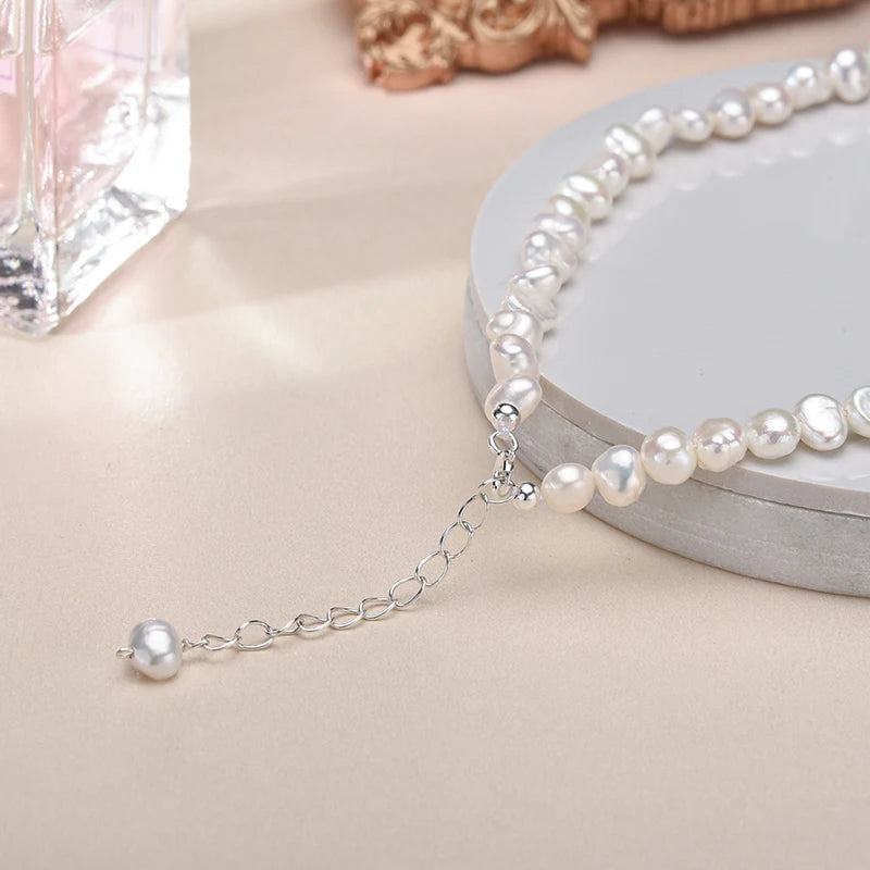 Colar de pérolas de água doce barroca natural 5-6mm, joias da moda para presente, gargantilha de prata esterlina 925 para mulheres e meninas
