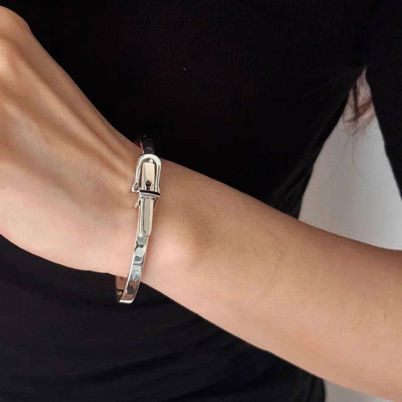 Novo 925 prata esterlina cinto metálico vintage punk pulseira para mulher menina moda jóias presente dropship atacado