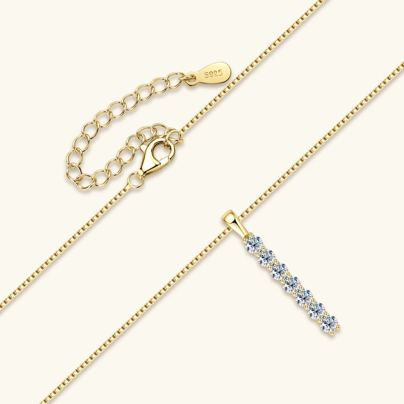 Anziw 2,8 mm 0,56 quilates. Moissanite pingente colar para mulher 925 prata corrente ajustável barra de 7 pedras colares tendência jóias presentes