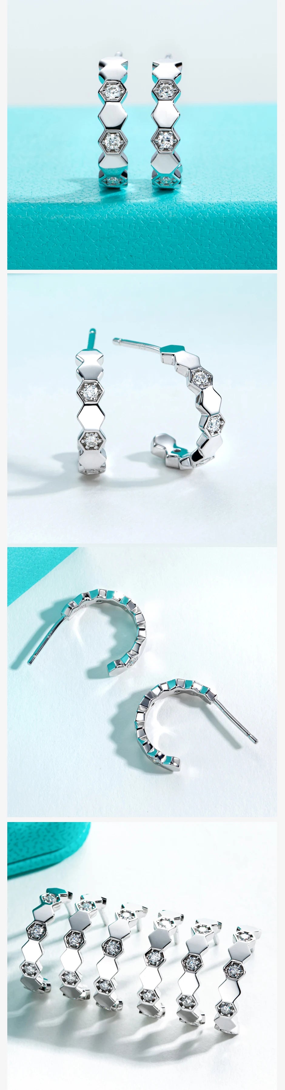 AnuJewel Honeycomb Hoop Brincos para Mulheres, 925 Sterling Silver, D Color, VVS1 Criado Diamond, Huggie, Jóias