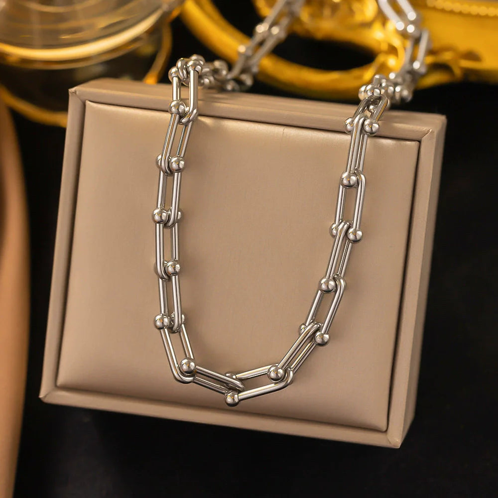 316l aço inoxidável moda costura em forma de u costura corrente grossa colar pulseira brinco conjunto de jóias de casamento