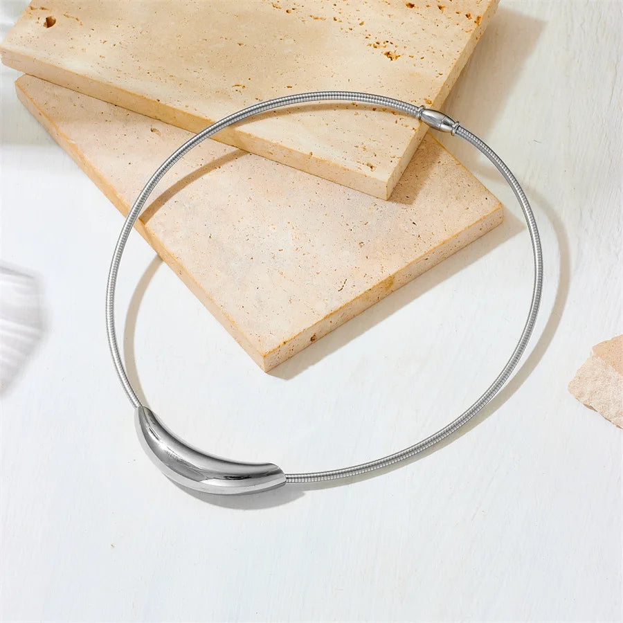 Metal Tube Snake Bone Chain Collar para Mulheres, Design Retro Francês, Exagerado Colar de Aço Inoxidável, Jóias Incolores Meninas
