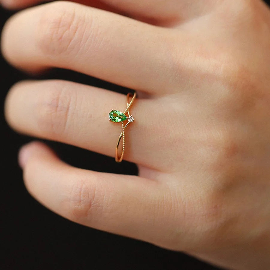 925 prata esterlina chapeamento 18k ouro retro verde gota de água zircão anel para mulheres moda francesa temperamento festa jóias