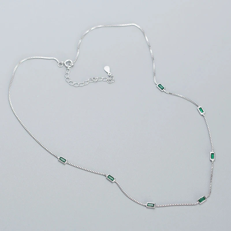 Woozu real 925 prata esterlina moda elegante verde quadrado zircão colar para mulher caixa de festa encantos gargantilha jóias presente