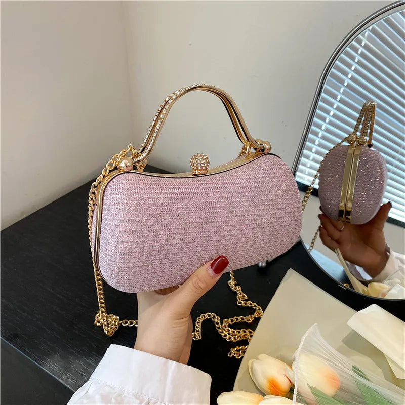 Glamourosa bolsa de ombro de PVC com strass para noite, com corrente removível e fecho, bolsa de festa com glitter para banquete/uso diário