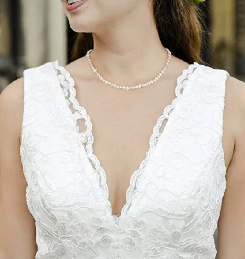 Colar de pérolas de água doce barroca natural 5-6mm, joias da moda para presente, gargantilha de prata esterlina 925 para mulheres e meninas