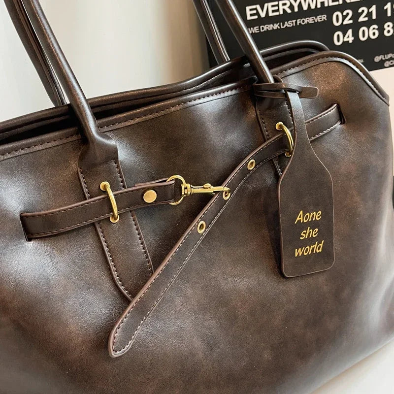 Vintage grande capacidade de couro do plutônio sacola para as mulheres 2024 outono tendência marrom senhora commuter bolsa feminina viagem bolsa ombro