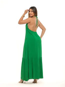 Vestido Longo Liso Decote nas Costas