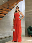 Macacão Longo Pantalona Tradicional com Alça - Viscolinho Premium