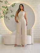 Macacão Longo Alça Larga Faixa Para Amarração