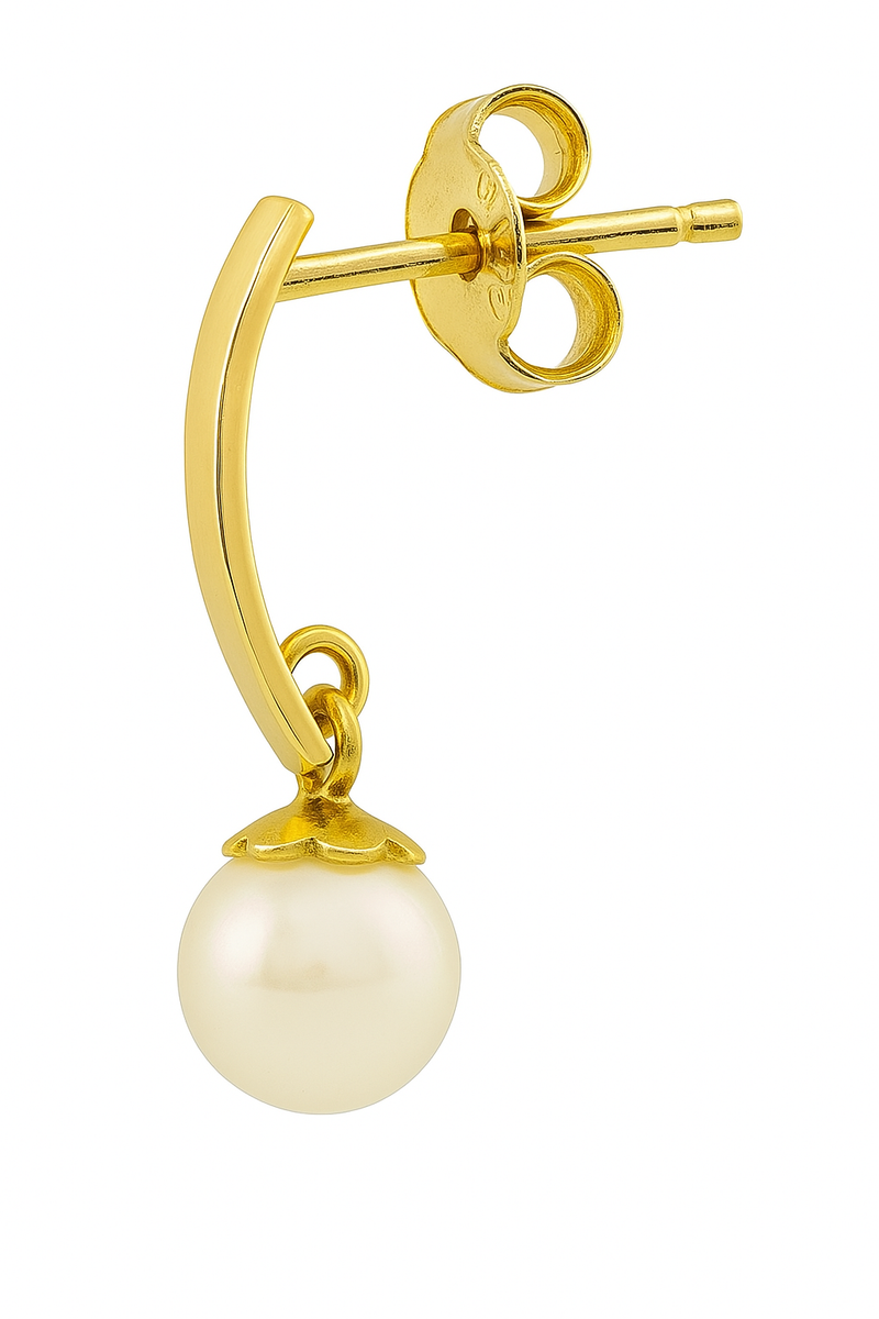 Brinco De Ouro 18k Meia Lua Com Pérola