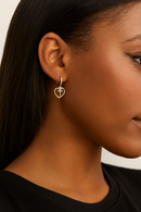 Brinco De Ouro 18k Argola Com Pingente Coração e Cruz