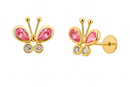 Brinco De Ouro 18k Borboleta Rosa