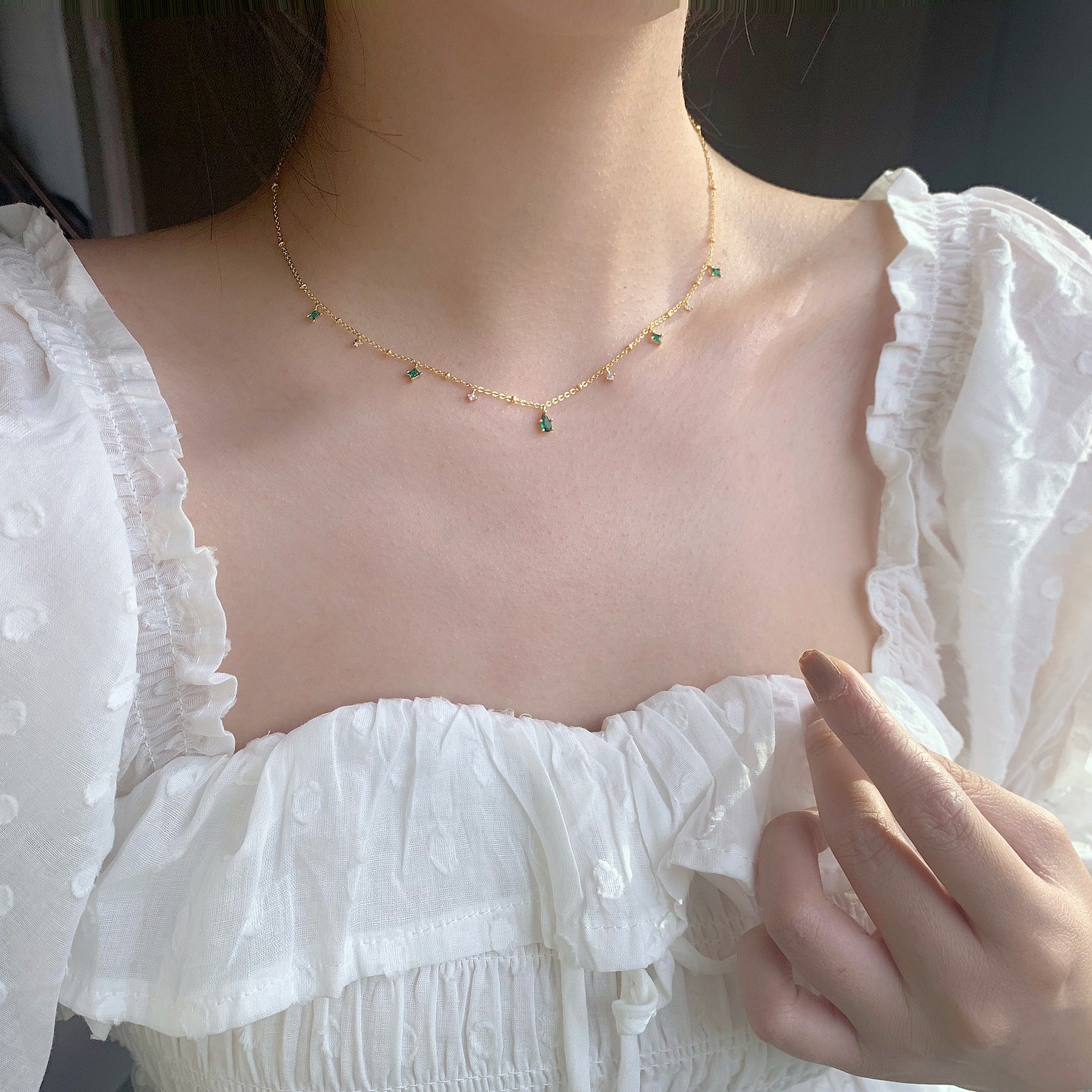 Pingente Esmeralda Para Mulheres, Real Colar De Ouro 14K, Jóias Promessa Lindo, Noivado De Casamento