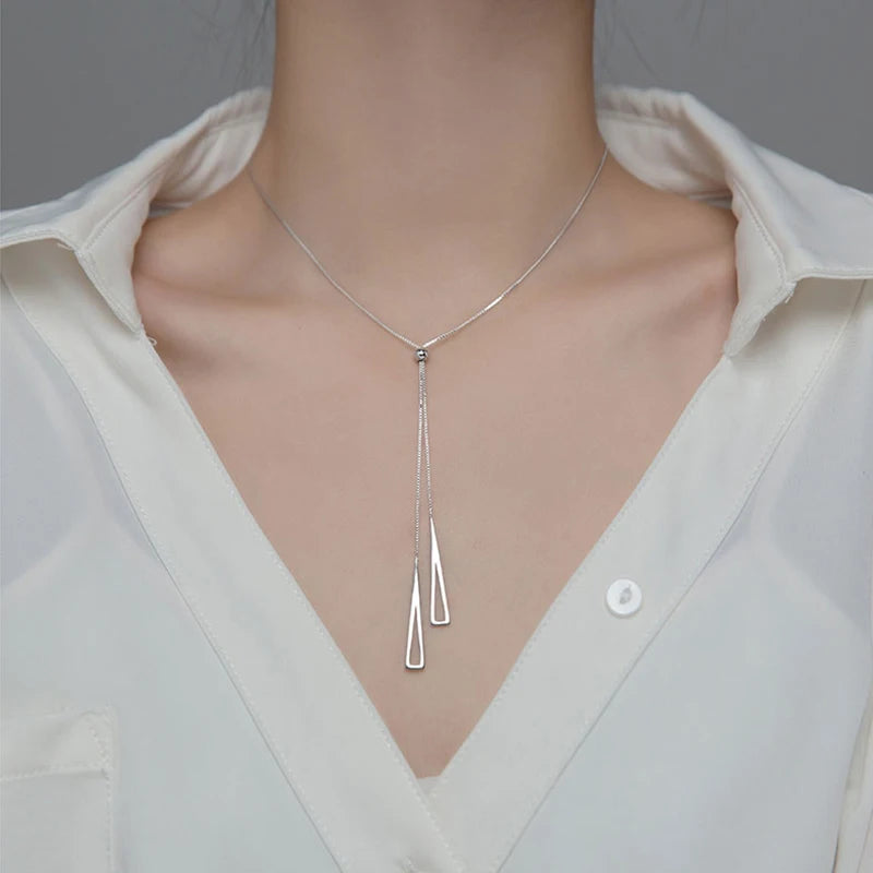 Novo 925 prata esterlina triângulo geométrico colar para mulheres ajustável clavícula corrente camisola corda corrente jóias presentes