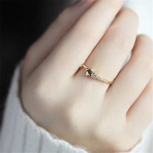 Anel de prata esterlina feminino, anel clássico simples com strass de estrela, joia de festa chamativa para a namorada, presente, 925