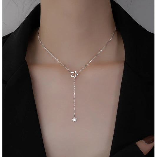Presente de natal 925 prata esterlina bonito brilhante estrela gargantilha gota charme colares mulher encantadora festa de casamento jóias de aniversário