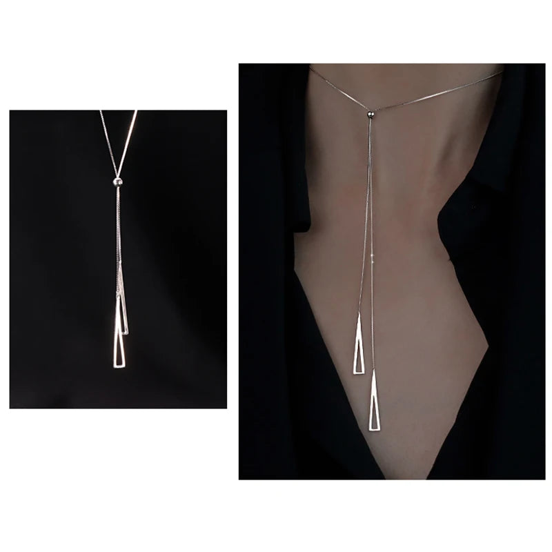 Novo 925 prata esterlina triângulo geométrico colar para mulheres ajustável clavícula corrente camisola corda corrente jóias presentes