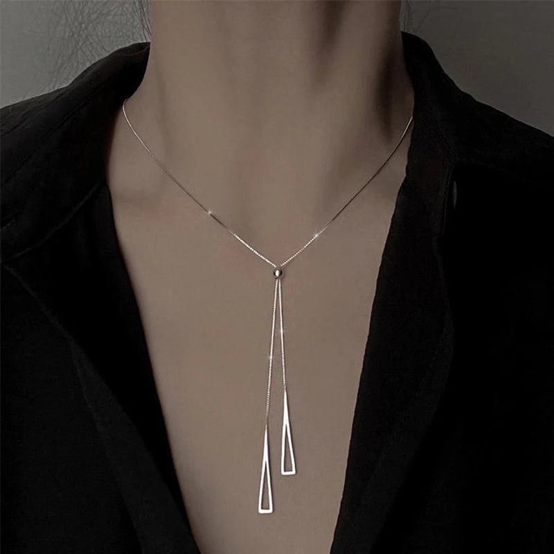 Novo 925 prata esterlina triângulo geométrico colar para mulheres ajustável clavícula corrente camisola corda corrente jóias presentes