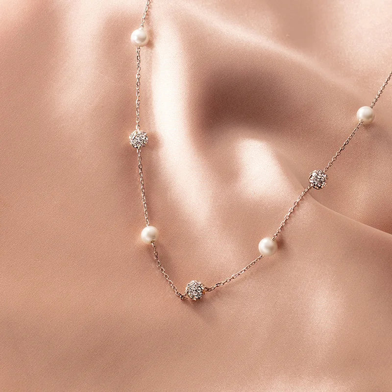TrustDavis-Colar Gargantilha Bola de Pérola para Mulheres, Real 925 Sterling Silver, CZ Borla, Joalheria Fina, Presente, DA2337