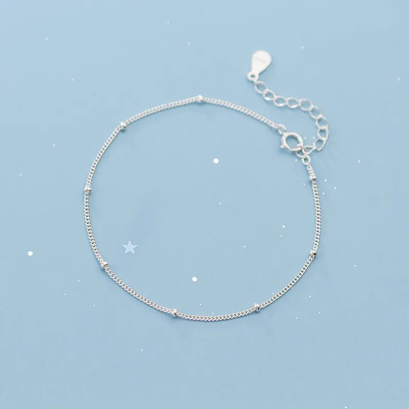 Wantme moda minimalista redondo grânulo link corrente charme pulseira & pulseira para mulheres genuíno 925 prata esterlina jóias presente 2020