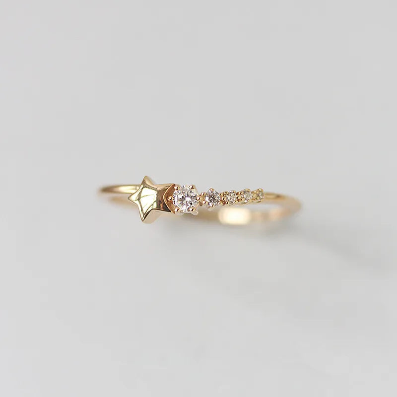 Anel de prata esterlina feminino, anel clássico simples com strass de estrela, joia de festa chamativa para a namorada, presente, 925