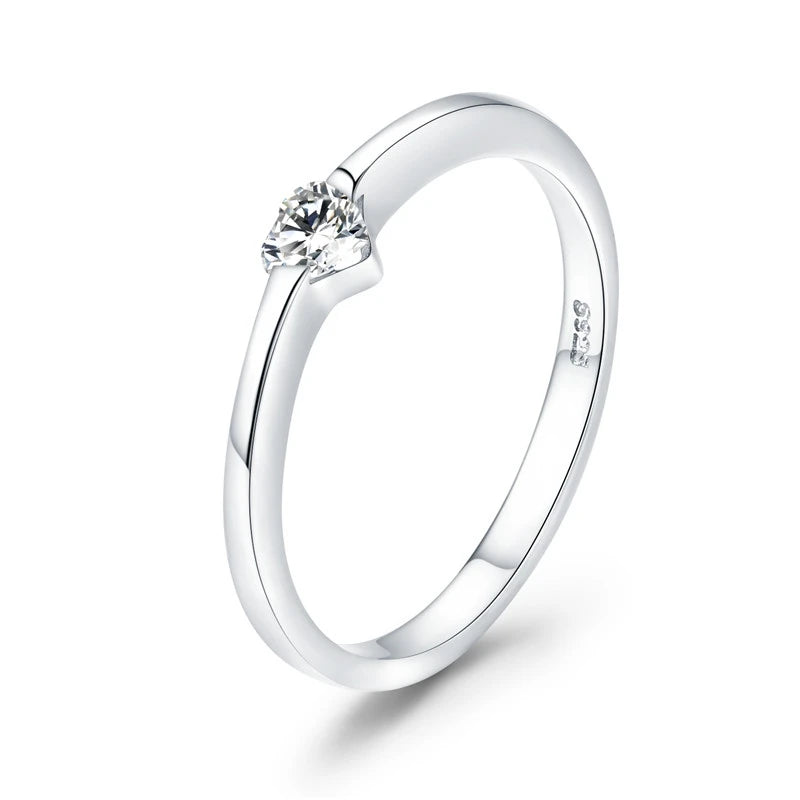 Bamoer simples clássico básico conjunto de anel de prata feminino 925 prata esterlina amor noivado jóias de casamento minimalista pequeno anel