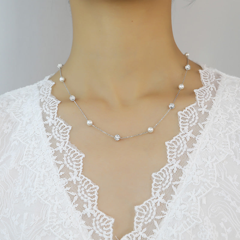 TrustDavis-Colar Gargantilha Bola de Pérola para Mulheres, Real 925 Sterling Silver, CZ Borla, Joalheria Fina, Presente, DA2337