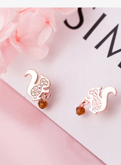 Brincos Modian-Squirrel para mulheres, prata esterlina 925, design original, cor ouro rosa, moda fofa, 100%