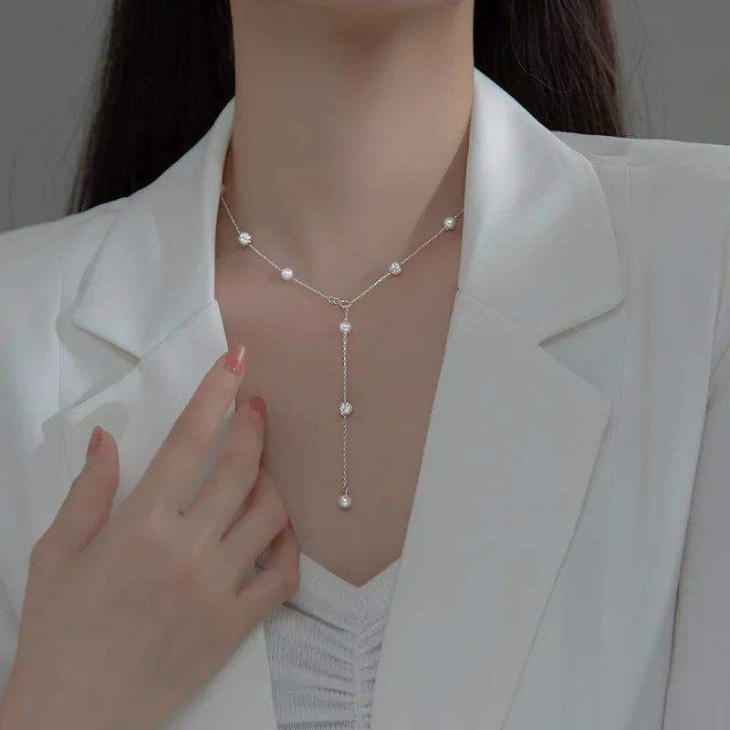 TrustDavis-Colar Gargantilha Bola de Pérola para Mulheres, Real 925 Sterling Silver, CZ Borla, Joalheria Fina, Presente, DA2337