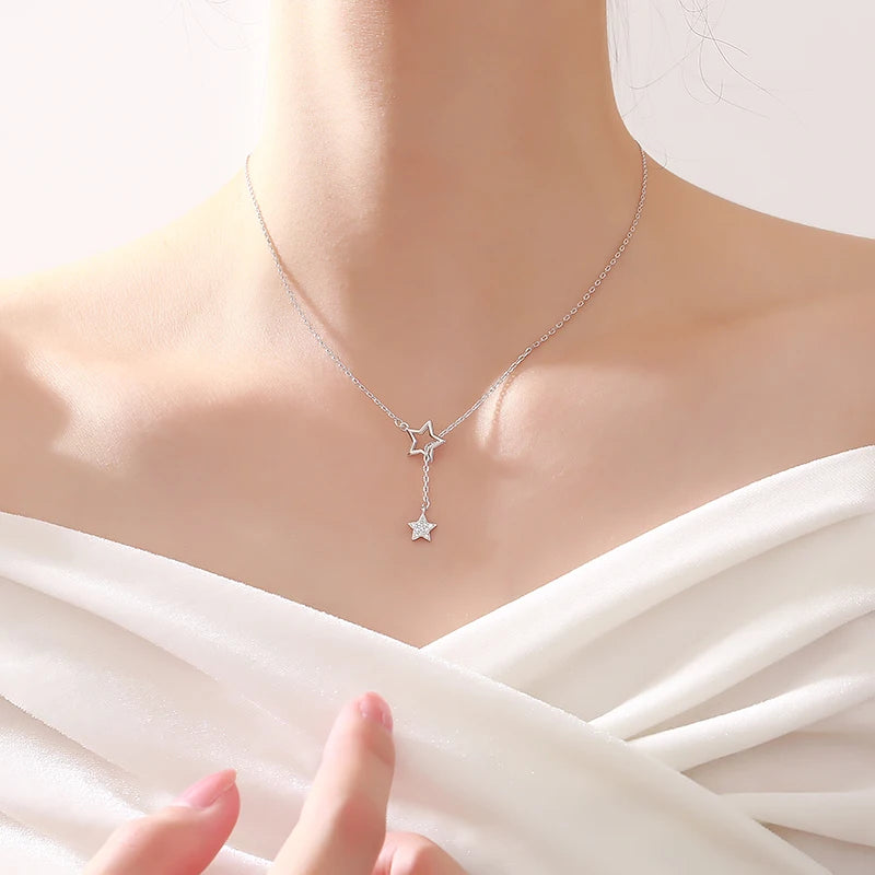 Presente de natal 925 prata esterlina bonito brilhante estrela gargantilha gota charme colares mulher encantadora festa de casamento jóias de aniversário