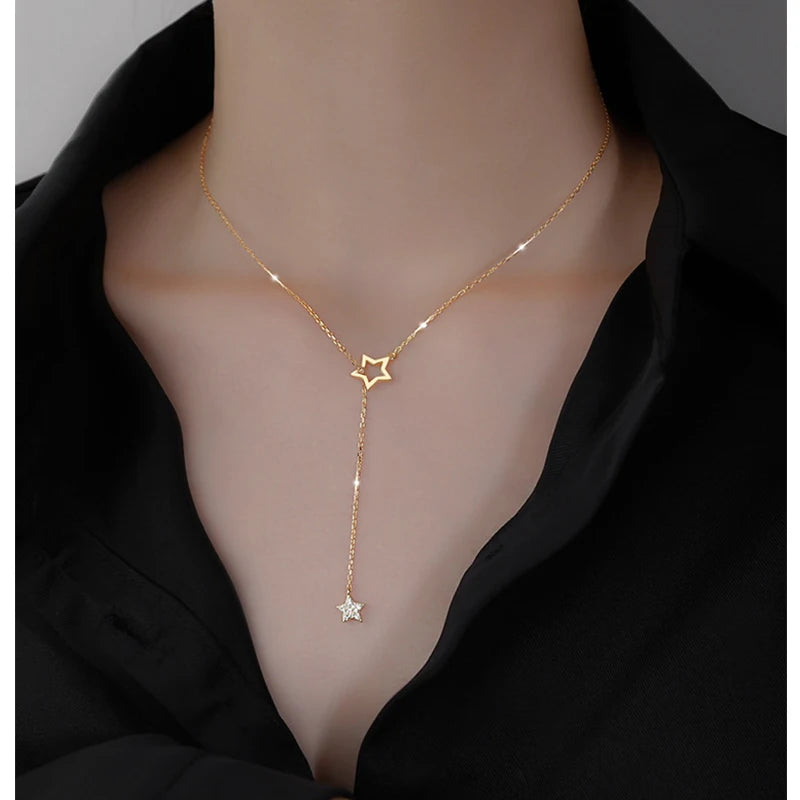 Presente de natal 925 prata esterlina bonito brilhante estrela gargantilha gota charme colares mulher encantadora festa de casamento jóias de aniversário