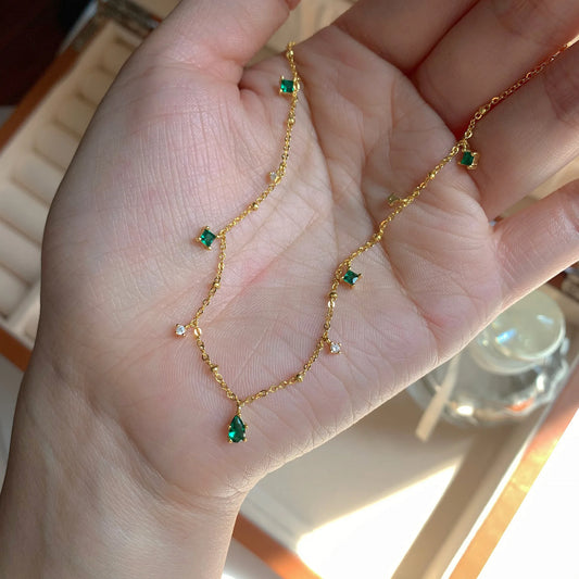 Pingente Esmeralda Para Mulheres, Real Colar De Ouro 14K, Jóias Promessa Lindo, Noivado De Casamento