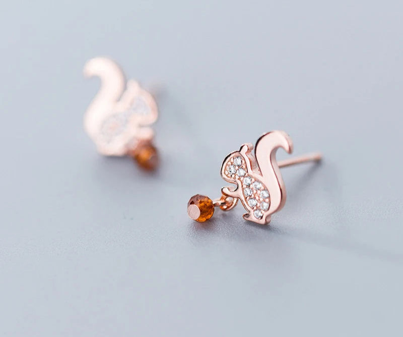 Brincos Modian-Squirrel para mulheres, prata esterlina 925, design original, cor ouro rosa, moda fofa, 100%