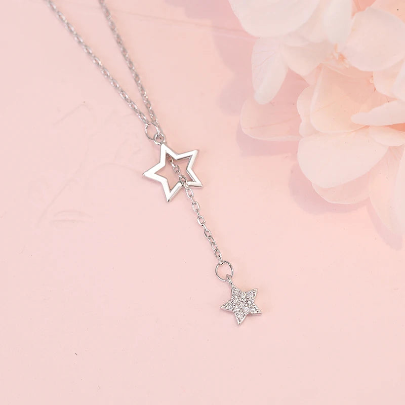Presente de natal 925 prata esterlina bonito brilhante estrela gargantilha gota charme colares mulher encantadora festa de casamento jóias de aniversário