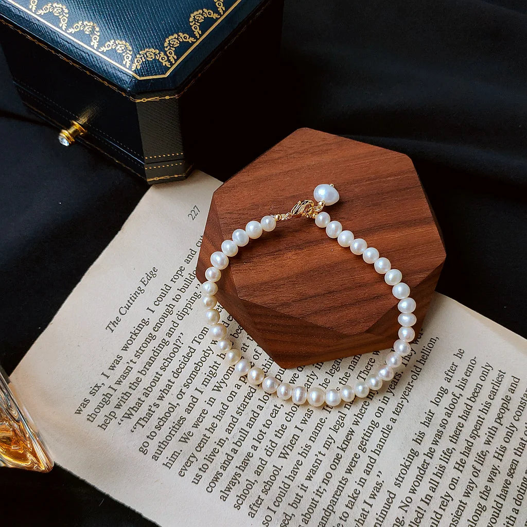 14k Gold Filled Natural Freshwater Pearl Bracelet para senhoras, Alta Qualidade Jóias, Promoção, Namorada Presente de Aniversário