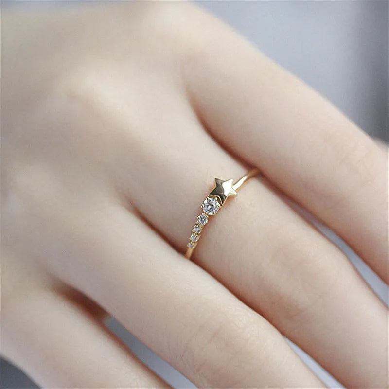 Anel de prata esterlina feminino, anel clássico simples com strass de estrela, joia de festa chamativa para a namorada, presente, 925